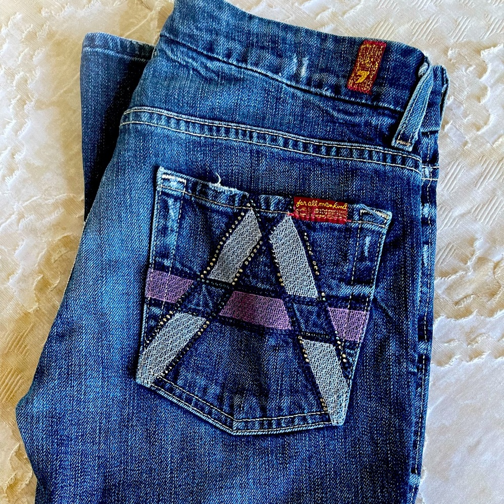 7 For All Mankind size 27 denim, bootcut, Y2K, lower rise, sequin details